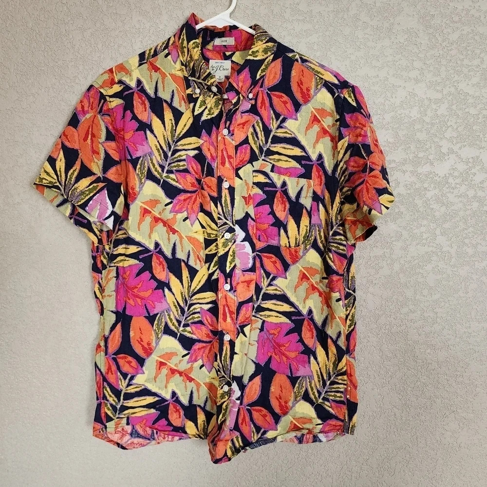 J. Crew linen floral short sleeve button down shirt size Medium